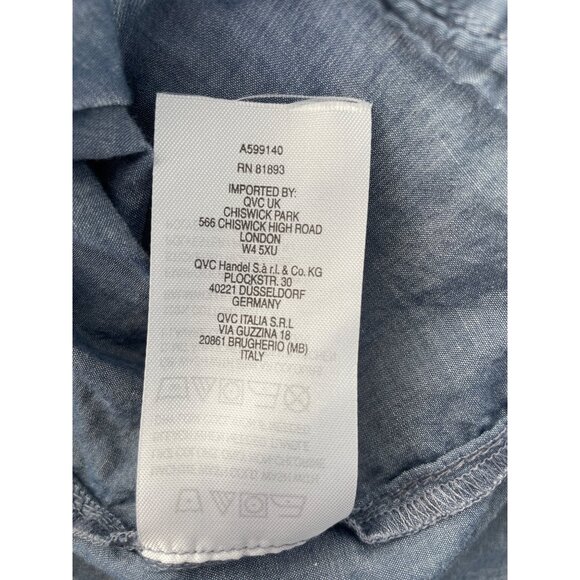 Isaac Mizrahi Live Cotton Lawn Split Neck Embroidered Blouse Womens 3X Chambray - Picture 10 of 11